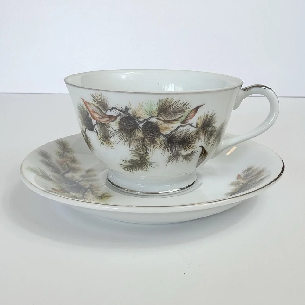Vintage Sankyo China Japan Pinecone Teacup and Saucer Set C-165PC
